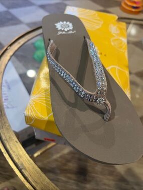 Yellow Box Taupe Rhinestone Embellished Flip Flop Sandal